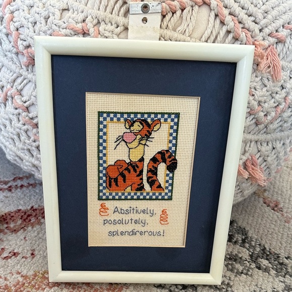Hand Crafted Other - Disney Tigger Handmade Cross-Stitch Art in Cream Frame splendiferous